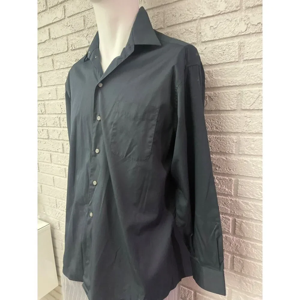 Dockers Men Black Micro-Fiber Blend Long Sleeve Button-Up Shirt Size L 16-16 1/2